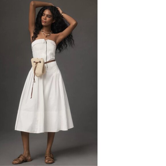 Anthropologie Pilcro Strapless Twofer Midi Dress size S ivory color new nwt - Picture 3 of 6